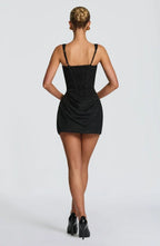 Corset mini dress with square neckline, draped skirt and lace-up back - view 9