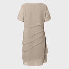 Asymmetric tiered chiffon formal dress with short sleeves and round neck - view 5