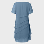 Asymmetric tiered chiffon formal dress with short sleeves and round neck - view 8