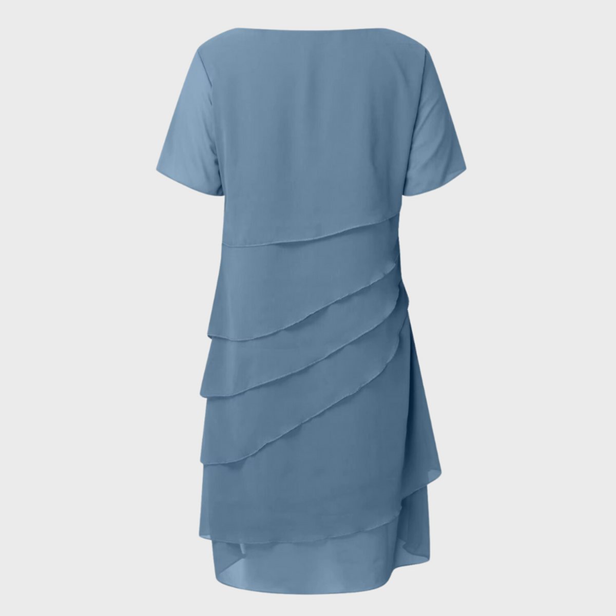 Asymmetric tiered chiffon formal dress with short sleeves and round neck - view 8