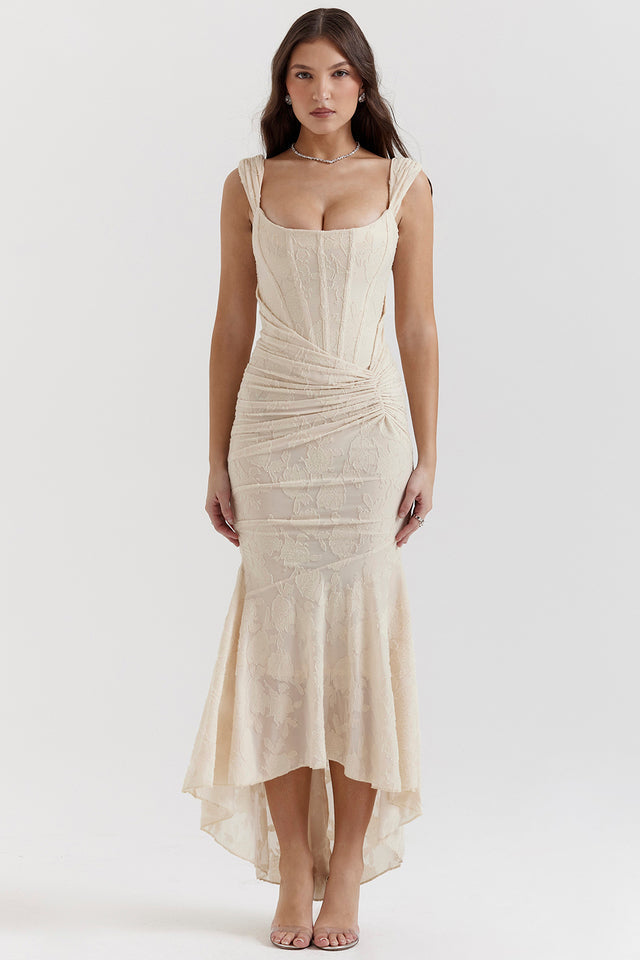Ruched bodycon corset midi dress with high-low fishtail hem - view 13