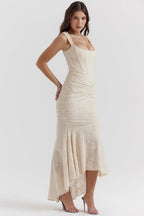 Ruched bodycon corset midi dress with high-low fishtail hem - view 14