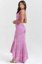 Ruched bodycon corset midi dress with high-low fishtail hem - view 5