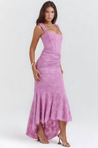 Ruched bodycon corset midi dress with high-low fishtail hem - view 6