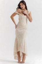 Ruched bodycon corset midi dress with high-low fishtail hem - view 8