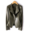 Women's black faux leather jacket with asymmetric zip and stitched wide collar - view 6