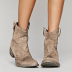 Women's slouchy faux suede western ankle boots with stacked block heel - view 2