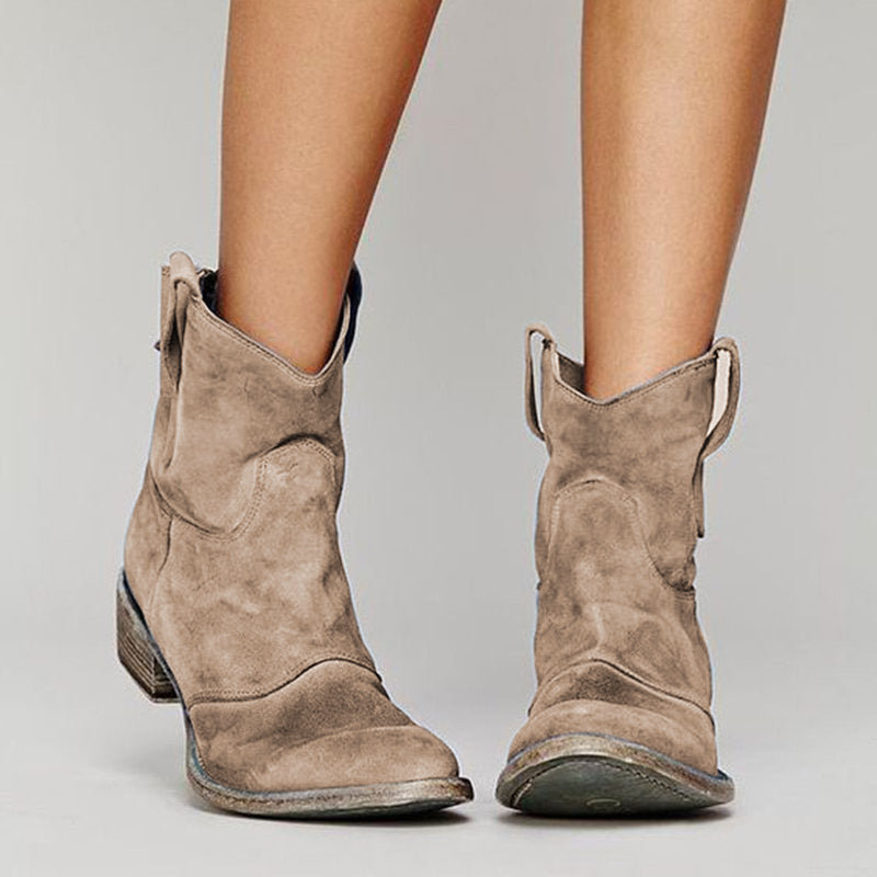 Women's slouchy faux suede western ankle boots with stacked block heel - view 2