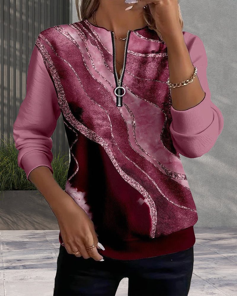 Women's half zip sweatshirt with diagonal marble print and glitter-look stripes - view 10