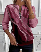 Women's half zip sweatshirt with diagonal marble print and glitter-look stripes - view 11