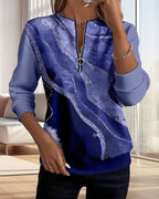 Women's half zip sweatshirt with diagonal marble print and glitter-look stripes - view 7