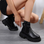 Women's chunky Chelsea boots with ribbed knit sock shaft and lug platform sole