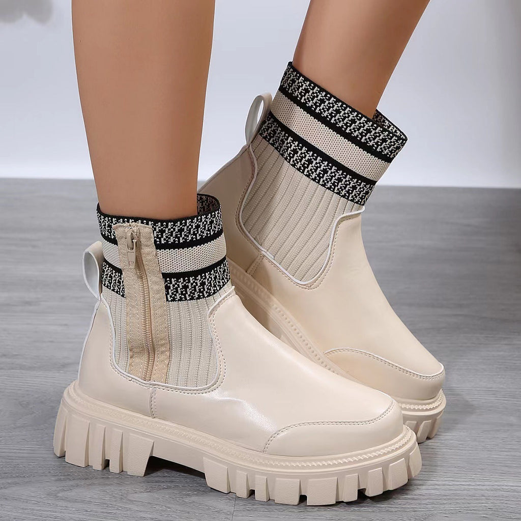 Women's chunky Chelsea boots with ribbed knit sock shaft and lug platform sole - view 2