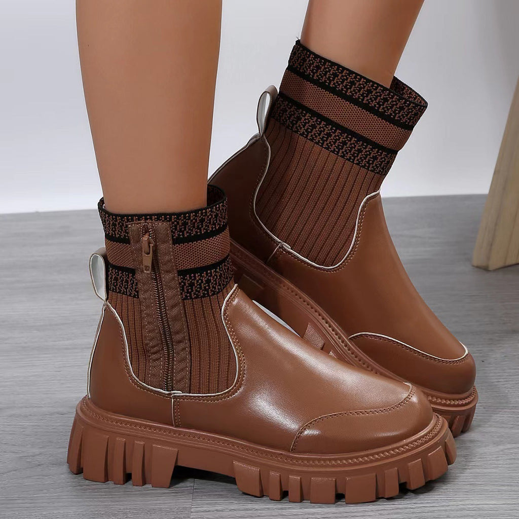 Women's chunky Chelsea boots with ribbed knit sock shaft and lug platform sole - view 4