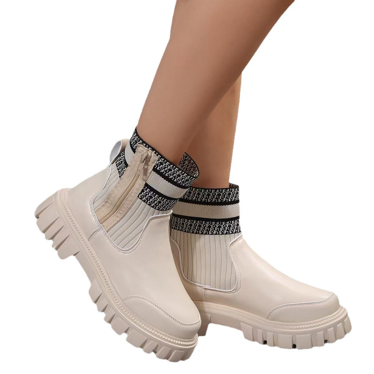 Women's chunky Chelsea boots with ribbed knit sock shaft and lug platform sole - view 5