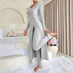 Ribbed knit long sleeve maxi dress with front slit and matching leggings set