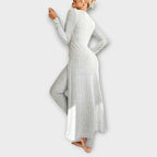 Ribbed knit long sleeve maxi dress with front slit and matching leggings set - view 15
