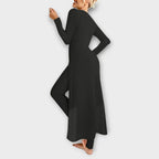 Ribbed knit long sleeve maxi dress with front slit and matching leggings set - view 17