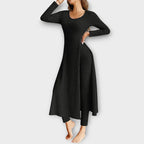 Ribbed knit long sleeve maxi dress with front slit and matching leggings set - view 18