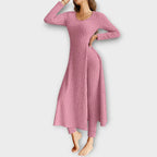 Ribbed knit long sleeve maxi dress with front slit and matching leggings set - view 20