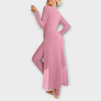 Ribbed knit long sleeve maxi dress with front slit and matching leggings set - view 21