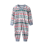 Matching family Christmas pajamas in red, green and cream Fair Isle reindeer print - view 13