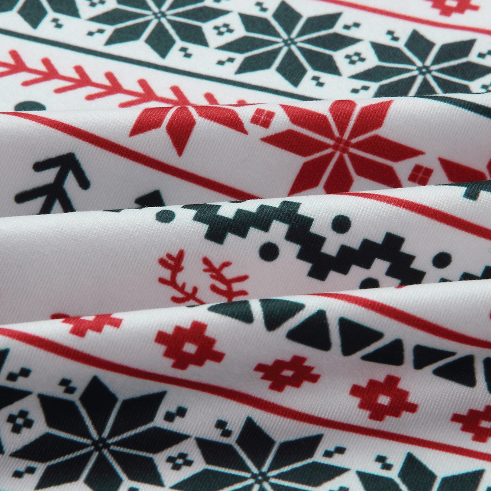 Matching family Christmas pajamas in red, green and cream Fair Isle reindeer print - view 14