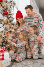 Matching family Christmas pajamas in red, green and cream Fair Isle reindeer print - view 4