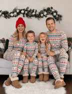 Matching family Christmas pajamas in red, green and cream Fair Isle reindeer print - view 5