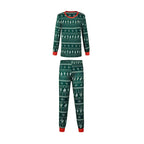 Green and white holiday print matching Christmas pajama sets for couples with red trim - view 3