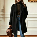 Women's mid-length wool blend coat with wide notch lapels and two-button front - view 4