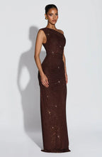 One shoulder sequin maxi dress with ruched waist and floor-length skirt - view 10