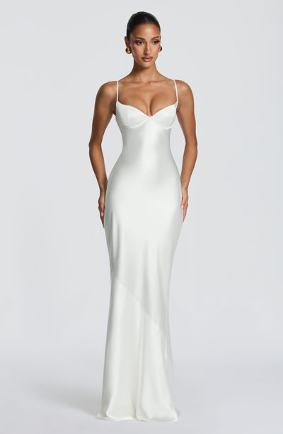 Ophelia satin formal evening maxi dress with cupped bodice and lace-up corset back - view 10