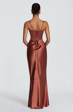 Ophelia satin formal evening maxi dress with cupped bodice and lace-up corset back - view 11