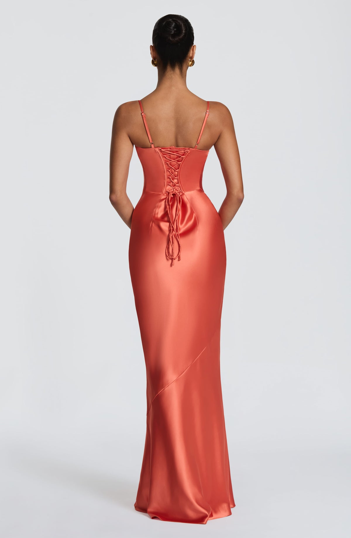 Ophelia satin formal evening maxi dress with cupped bodice and lace-up corset back - view 2