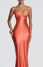 Ophelia satin formal evening maxi dress with cupped bodice and lace-up corset back - view 3