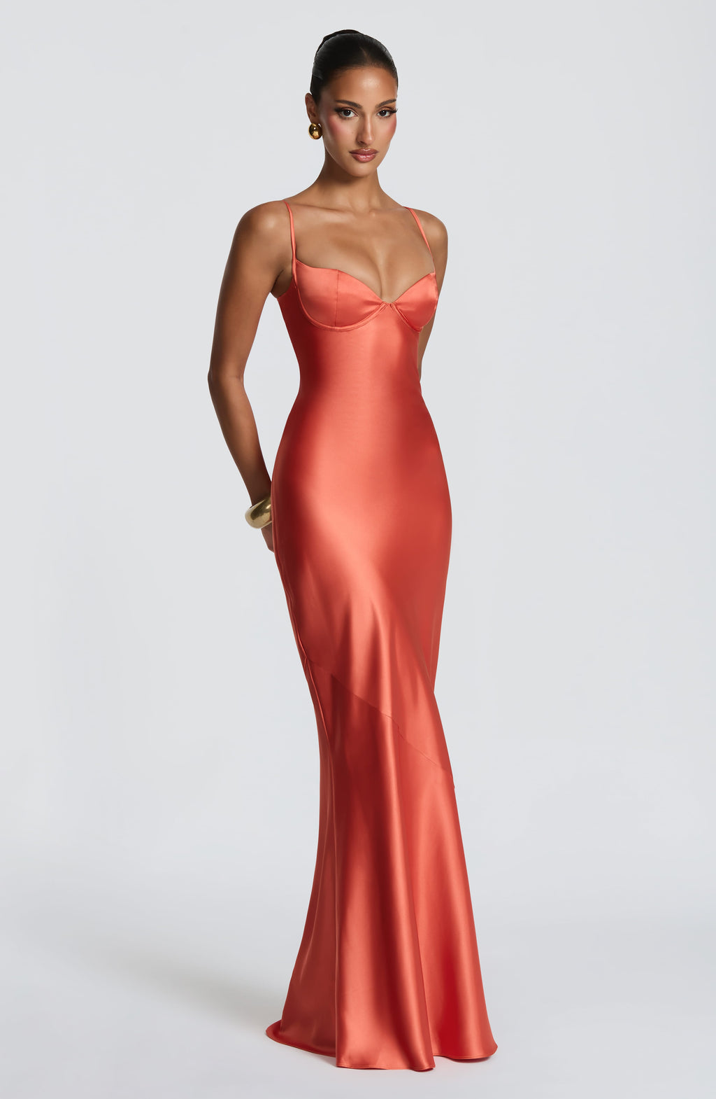 Ophelia satin formal evening maxi dress with cupped bodice and lace-up corset back - view 5