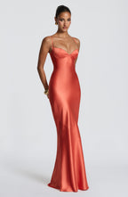 Ophelia satin formal evening maxi dress with cupped bodice and lace-up corset back - view 5