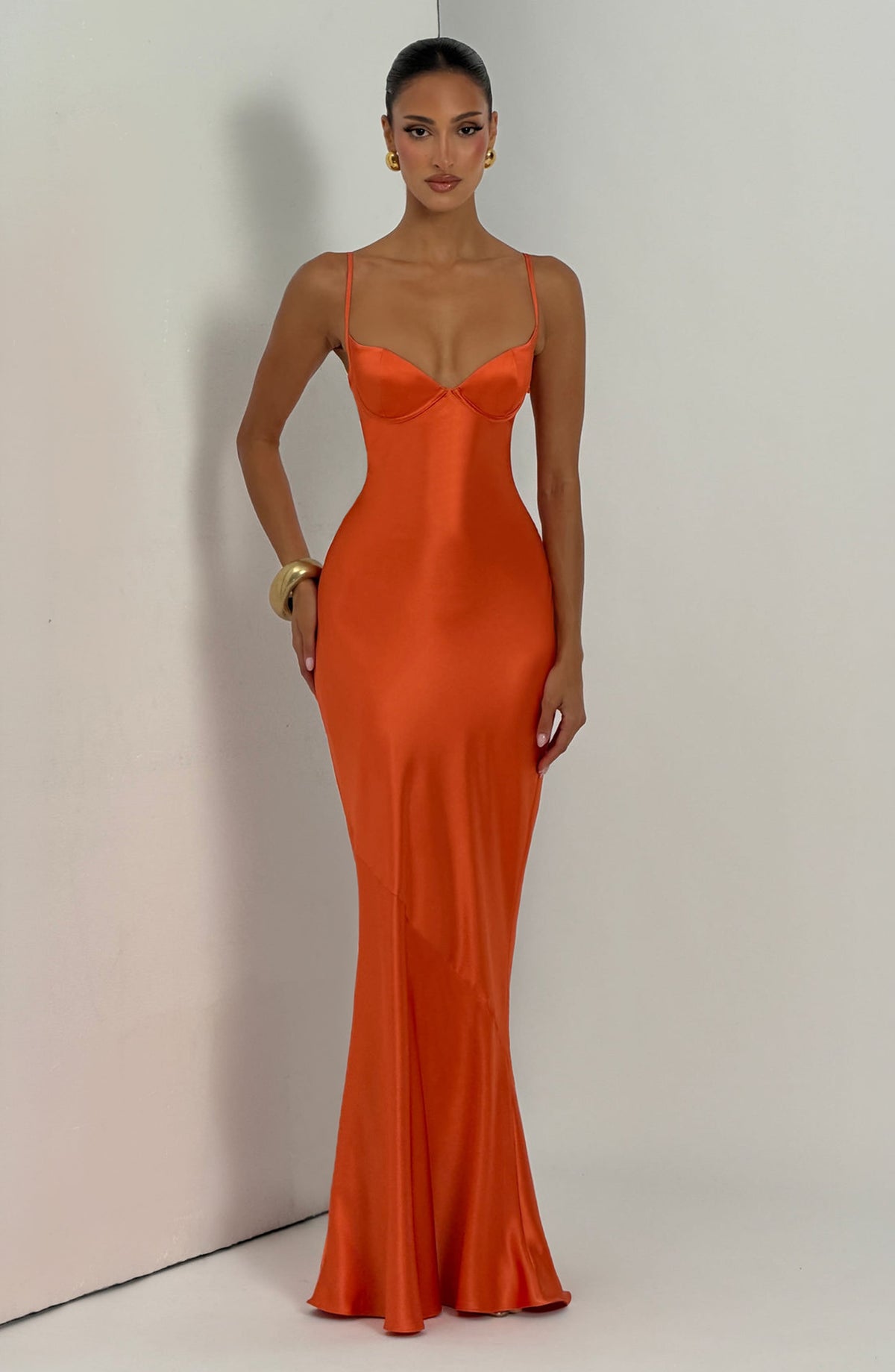 Ophelia satin formal evening maxi dress with cupped bodice and lace-up corset back - view 6