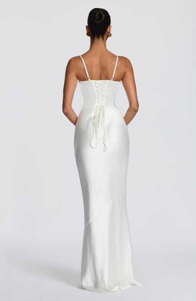 Ophelia satin formal evening maxi dress with cupped bodice and lace-up corset back - view 8