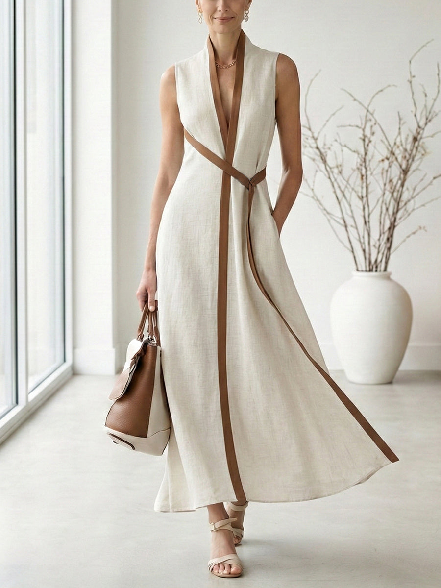 Iris | Color Block Linen Sleeveless Maxi Dress oaklynwear