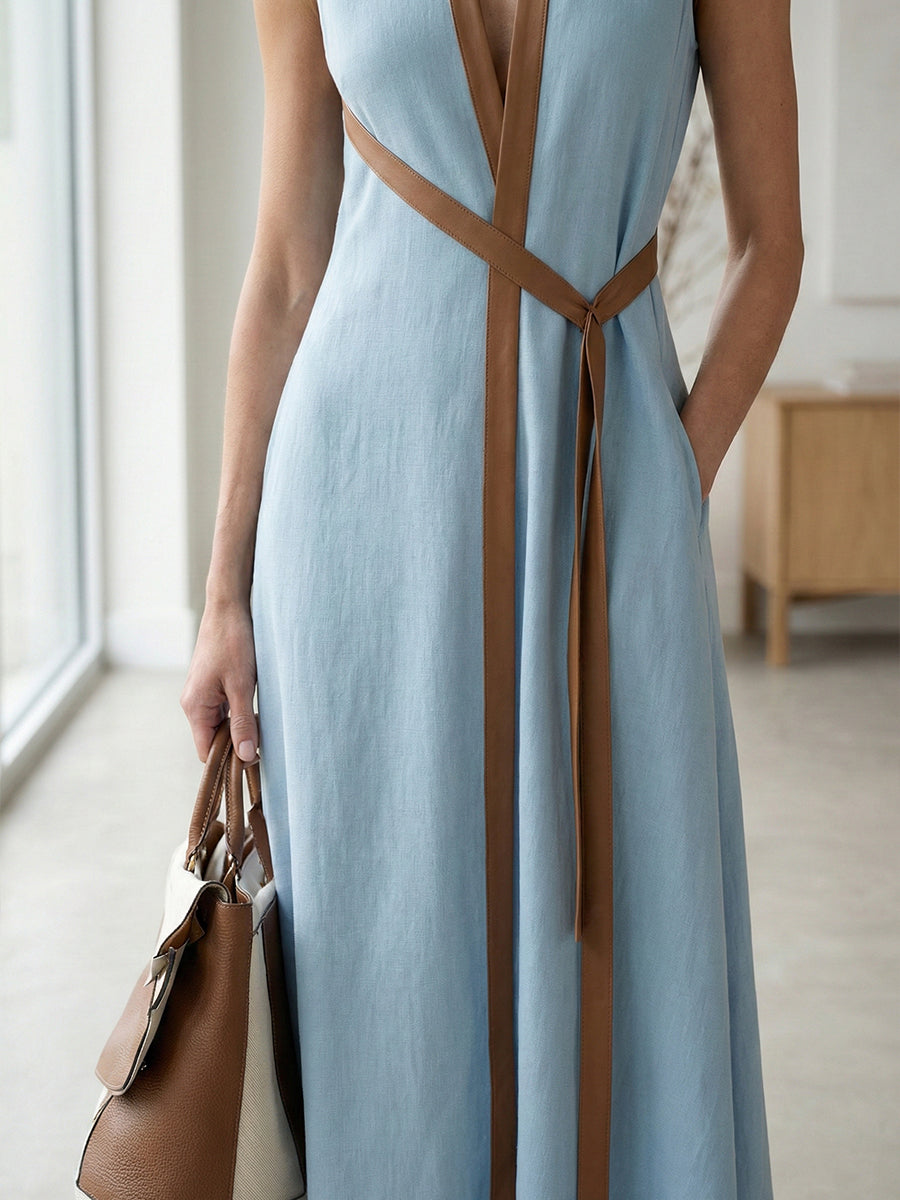 Iris | Color Block Linen Sleeveless Maxi Dress oaklynwear