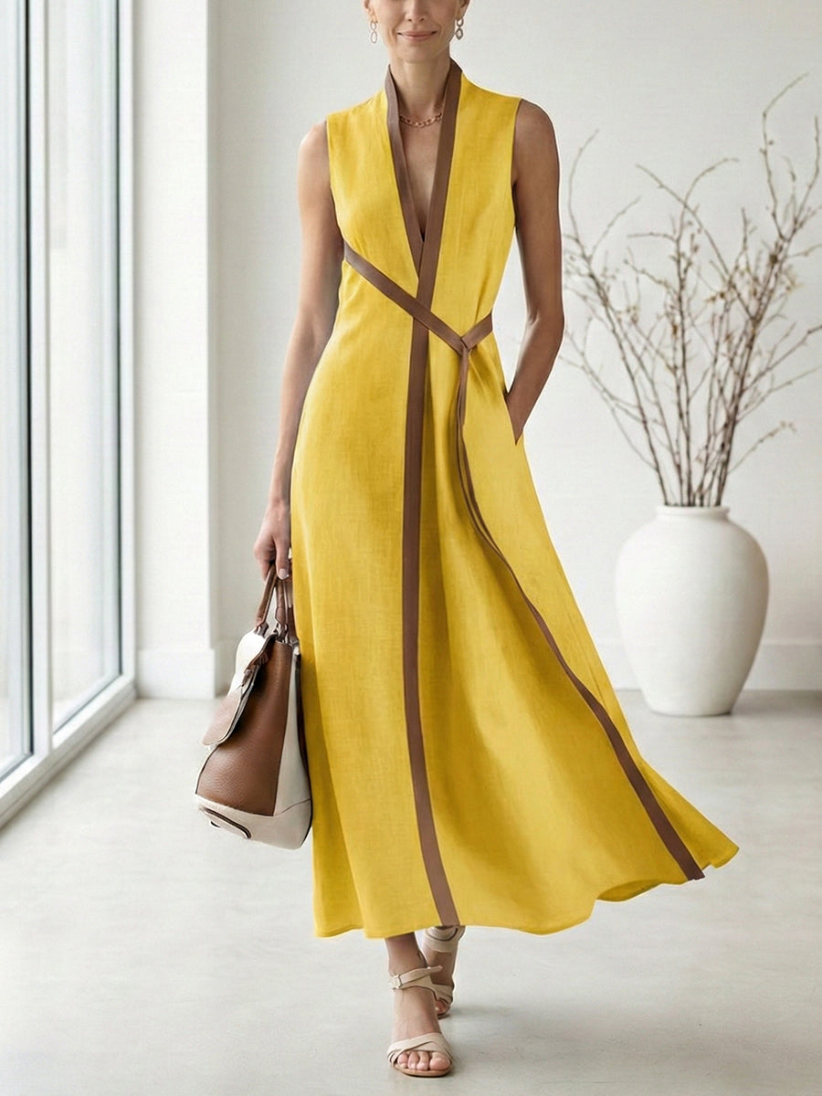 Iris | Color Block Linen Sleeveless Maxi Dress oaklynwear