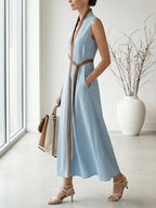 Iris | Color Block Linen Sleeveless Maxi Dress oaklynwear