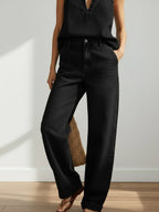 Devon | Denim Halter Top Wide-Leg Pants Set oaklynwear
