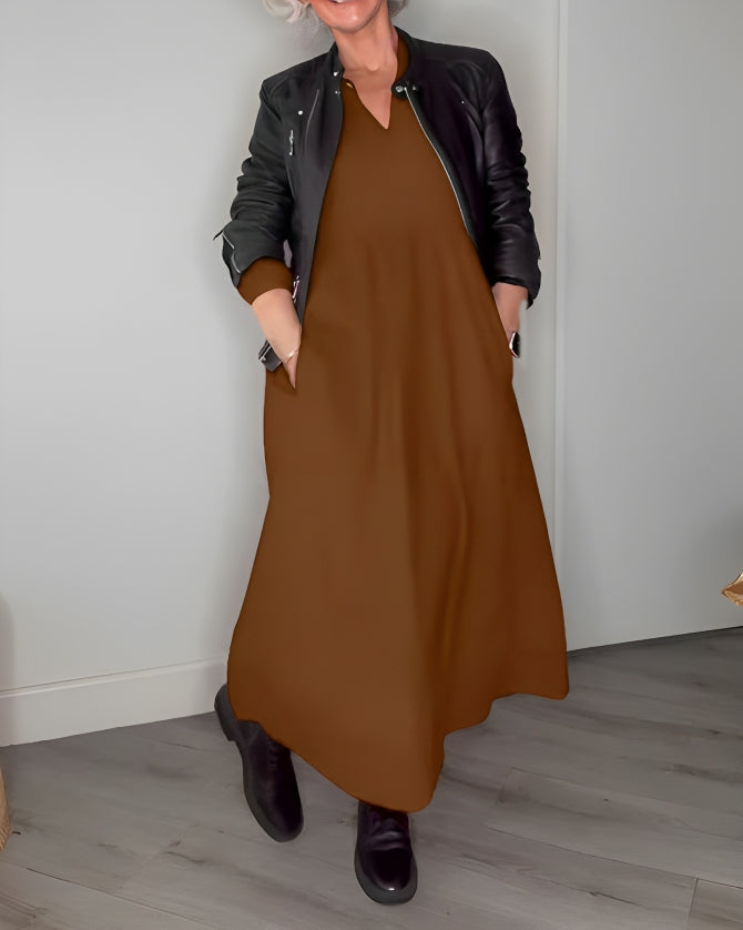 Flowy long sleeve holiday maxi dress with V-neck - view 10