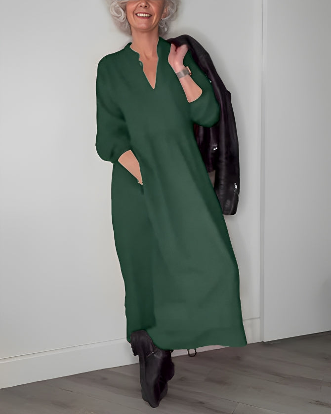 Flowy long sleeve holiday maxi dress with V-neck - view 11