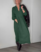 Flowy long sleeve holiday maxi dress with V-neck - view 11