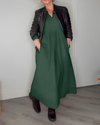 Flowy long sleeve holiday maxi dress with V-neck - view 12