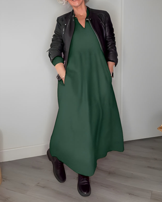 Flowy long sleeve holiday maxi dress with V-neck - view 12